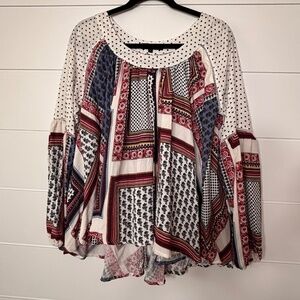 Beulah oversize boho flowy multiprint patchwork pullover blouse size S